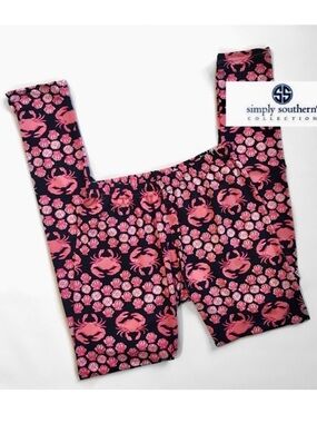 Simply Southern NEW Leggings Pink Black Crabs Shells Womens One Size Fits Most